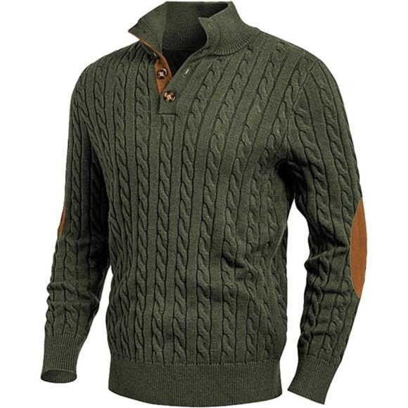 NEW Men's Cable Knit Pullover Sweater Casual Long Sleeve Stand Collar - Picture 1 of 6